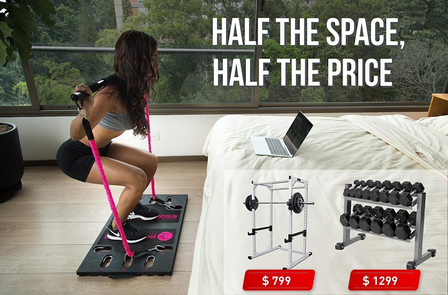 BodyBoss Home Gym 2.0 - Full Portable Gym Home Workout Package, Includes a Set of Resistance Bands (2) - Collapsible Resistance Bar, Handles + More- Full Body Workouts for Home, Travel or Outside