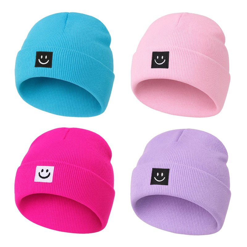 Fingertip WD Knit Beanie Hat with Smile Face for Men Women Winter Warm Soft Slouchy Skull Cap(Pink,Hot Pink,Purple,Blue)