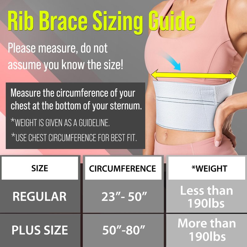Broken Rib Brace for Women Men, 2 Panel Rib Cage Support Belt for Fractured, Bruised, Cracked, Dislocated Ribs Protection, Pre Post Surgery Recovery, Compression Wrap Binder for Chest, Stomach. Reg.