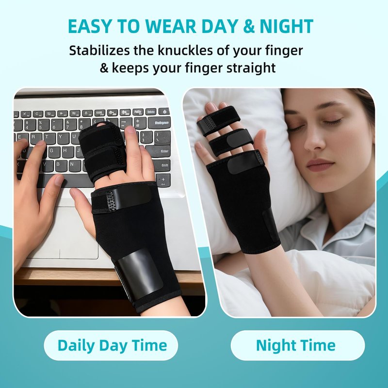 DR. GINTOP Trigger Finger Splint with Detachable Metal Splint Support for Middle/Index/Ring/Pinky Finger, Finger Brace with Hand Splint relief for Metacarpal Fractures, Arthritis, Contractures - Left