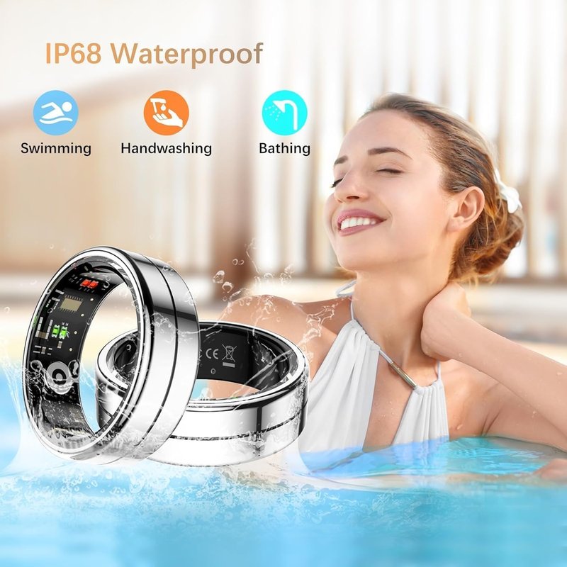 Fit Ring, Smart Health Rings for Women Men with Heart Rate,Blood Oxygen,HRV,Stress Level, Sleep Monitor, Step Tracker, No Subscription Fee, IP68 Waterproof Smart Ring for iphone &Android (Silver, 12#)