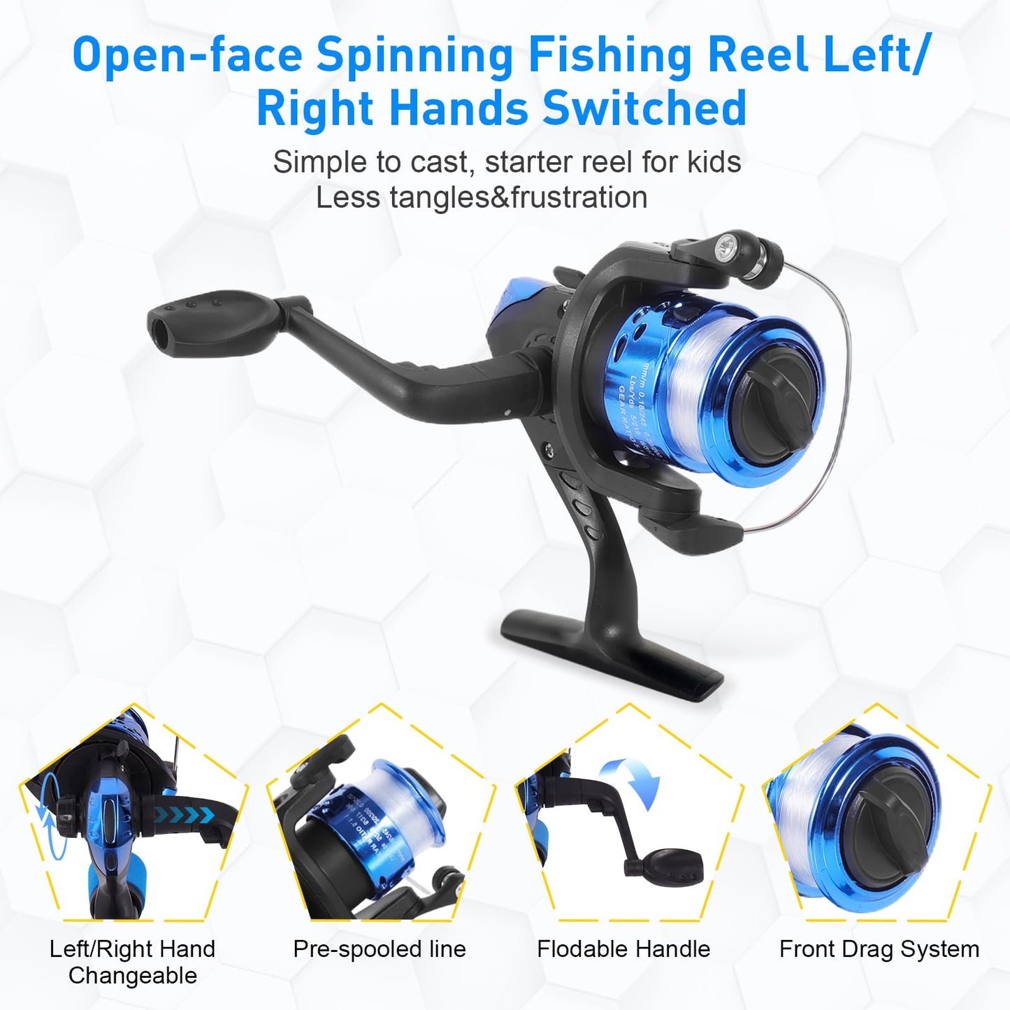 Ehowdin Kids Fishing Rod Ambidextrous, 4.92ft Telescopic Rod and Reel Beginner Combo with Open-face Spinning Reel,Tackle Box, Carrier Bag,Fishing Gear for Boys,Girls, Toddler,Youth