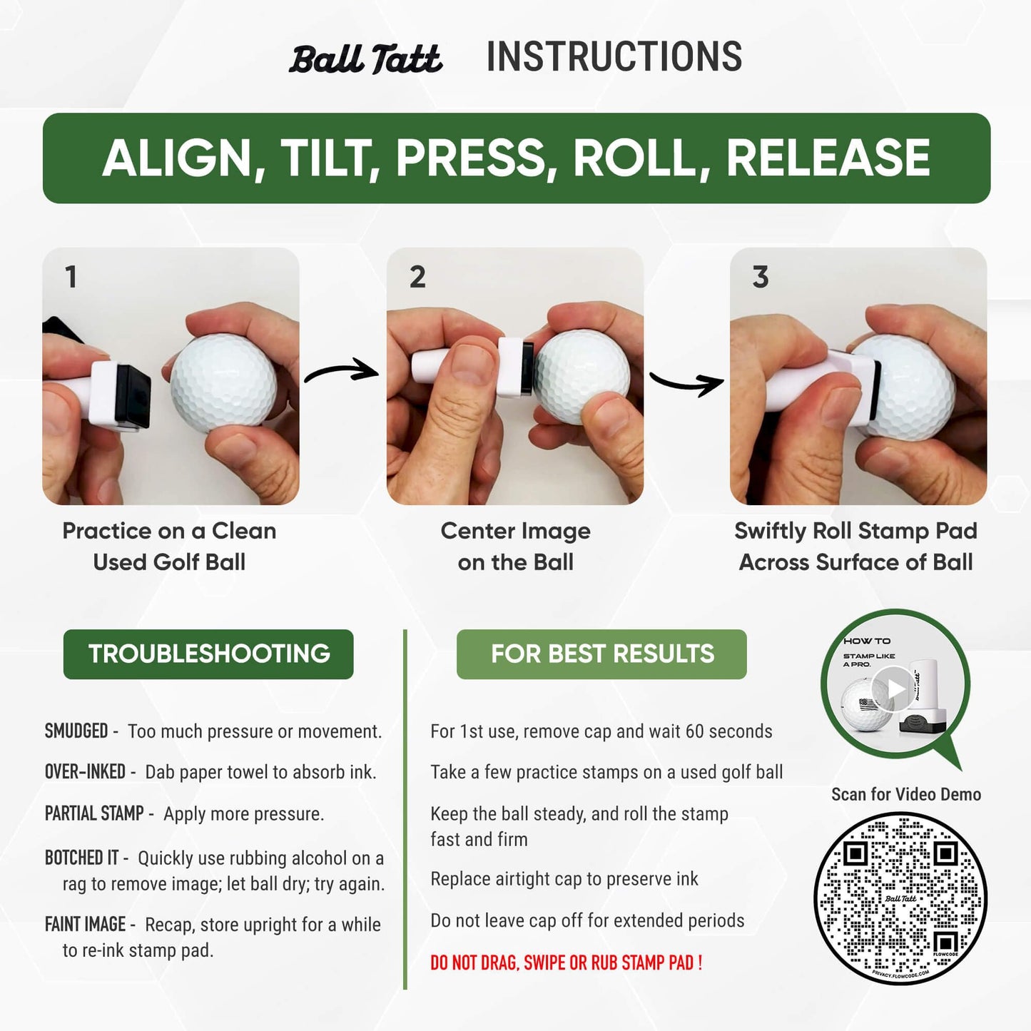 Ball Tatt - Golf Ball Stamp - Self-Inking Marker - Quick-Dry Permanent Marking Tool, No Leaks or Refills, Reusable & Waterproof Golfing Stamper - Ideal Gift for Golfers, Dads, (Sasquatch Golfer).