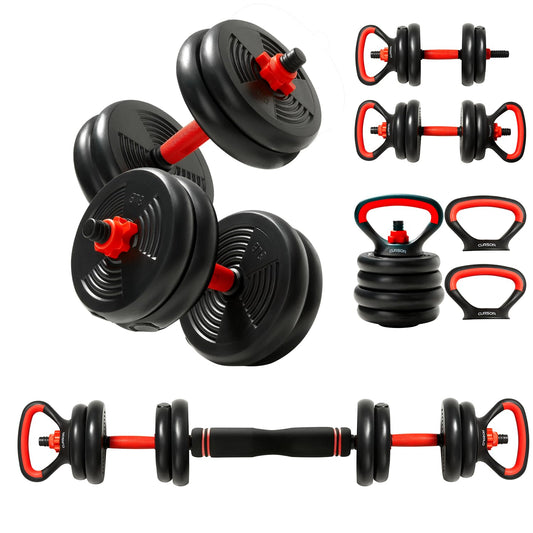 4-IN-1 Adjustable Dumbbell Set, Work As Dumbbell/Barbell/Kettlebell/Push up Stand, Home Gym Weights Strength Training, 22 LB Set