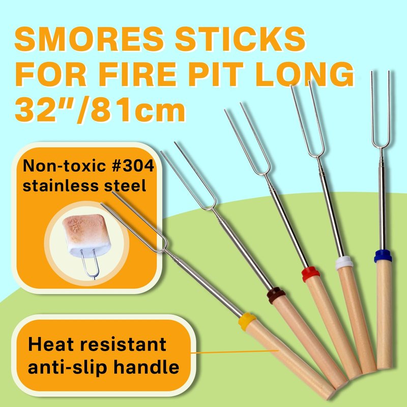 IPROUDER 6-in-1 Dutch Oven Camping Accessories Kit - Campfire Cooking Equipment with Marshmallow Roasting Sticks, Heat-Resistant Gloves, 16" Scissors Tongs, Lid Lifter & Lid Stand