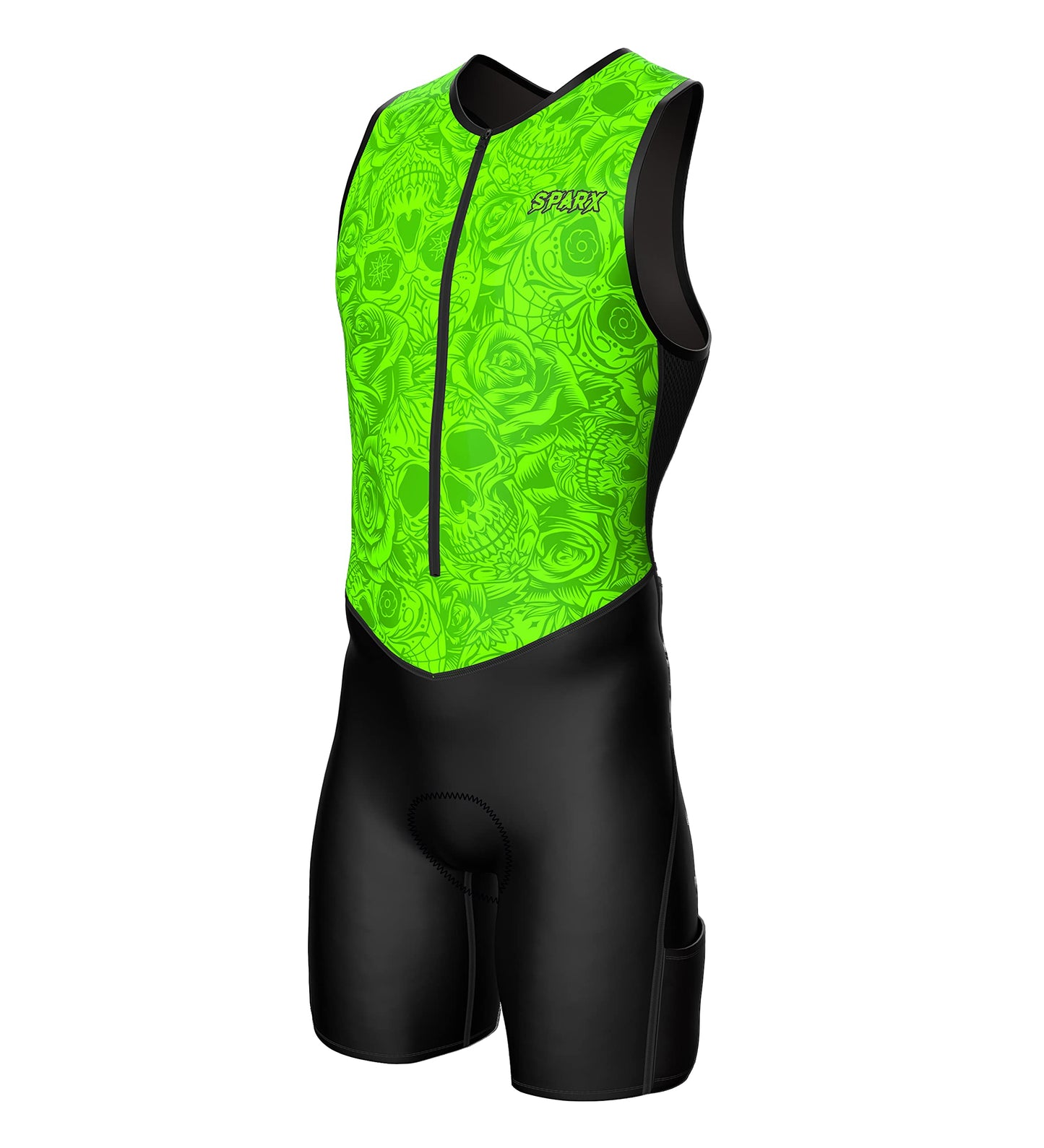 Sparx Men's Premium Triathlon Suit – Padded, Quick-Dry, Compression Fit, Lightweight Tri Suit for Swim, Bike, Run Race & Training (XtremeSkulls, M)