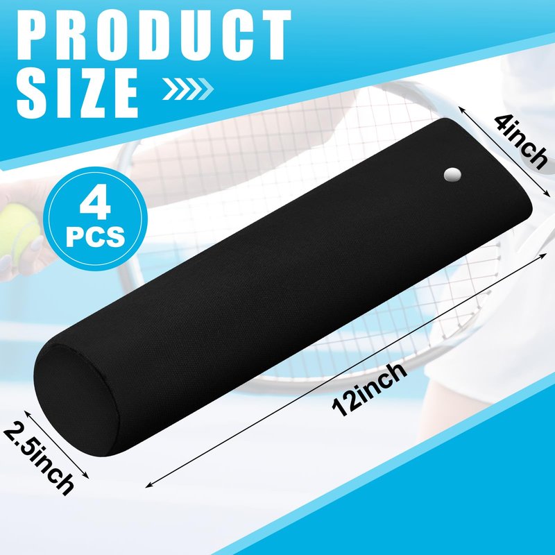 Blueweenly 4 Pcs Tennis Racket Handle Covers Black Tennis Racket Grip Cover Removable Protective Handle Wrap Non Slip Canvas Grip Protector for Active Players