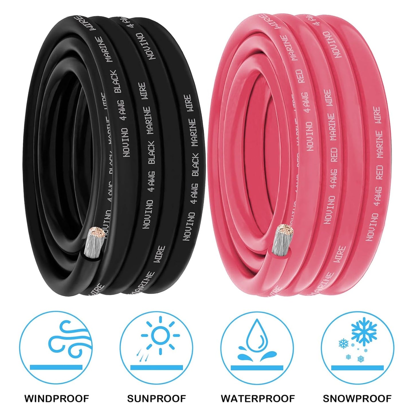 4 AWG Marine Grade Wire - 20FT Red & 20FT Black Tinned Copper Cable for Automotive, Boat, Trailer, Solar Panel
