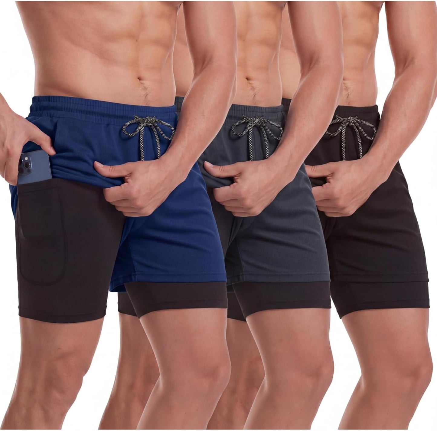 Sureio Men's 2-in-1 Workout Running Shorts - 5-Inch Quick-Dry Athletic Shorts with Liner & Pockets