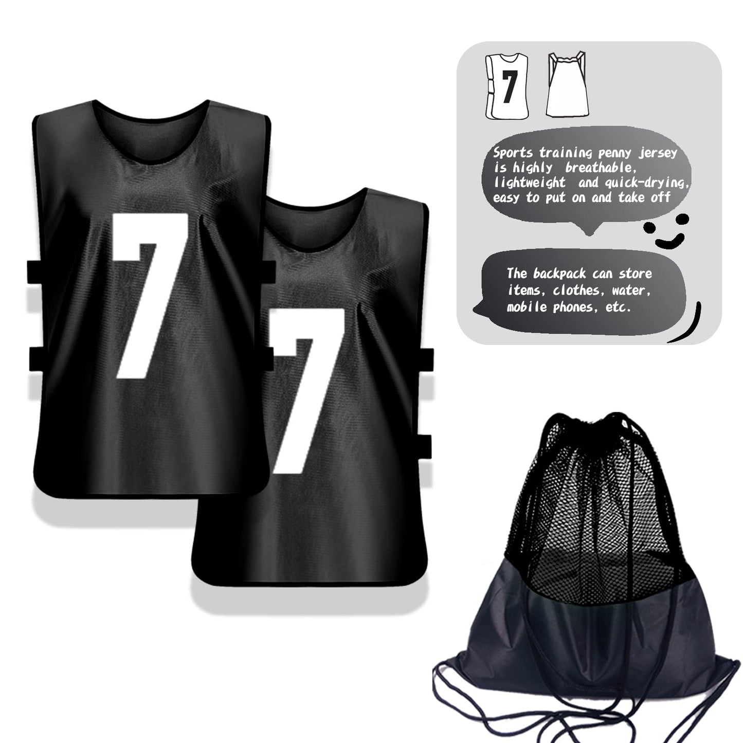 PULUOMASI 12 Pcs Team Sports Pinnies for Youth,Numbered Practice Jerseys