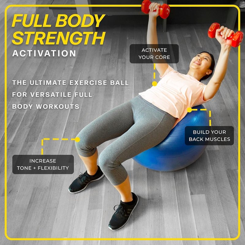 26 Inch Exercise Ball - Yoga & Fitness Stability Ball for Home, Office & Gym | Includes Quick Pump