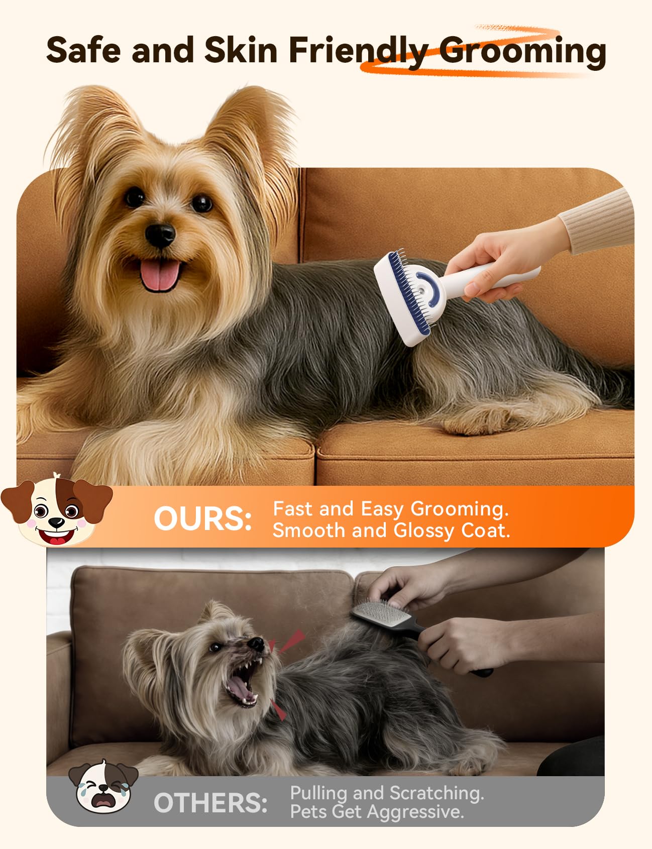 Dog Brush for Shedding with Steam, Dog Brush for Long Haired Dogs and Cats, Dual-Sided Dematting and Deshedding, Safe Non-Deforming Steel Pins, for Medium-Thick Coats Prone to Tangles & Shedding