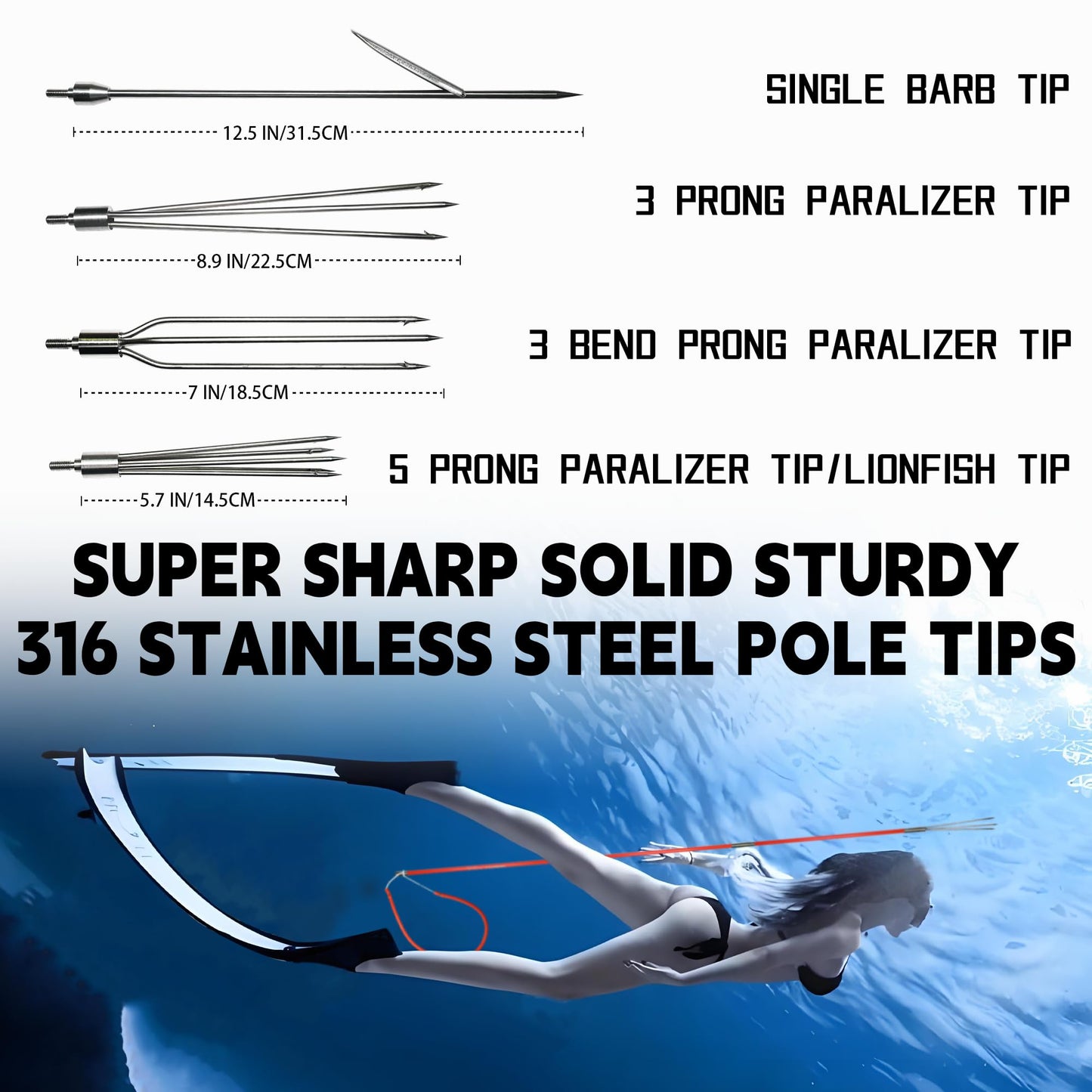 SINGMATOOLS Spearfishing Pole Hawaiian Sling Fishing Spear Set Fiberglass Pole Spear Harpoon Spearfishing Gear (Orange)