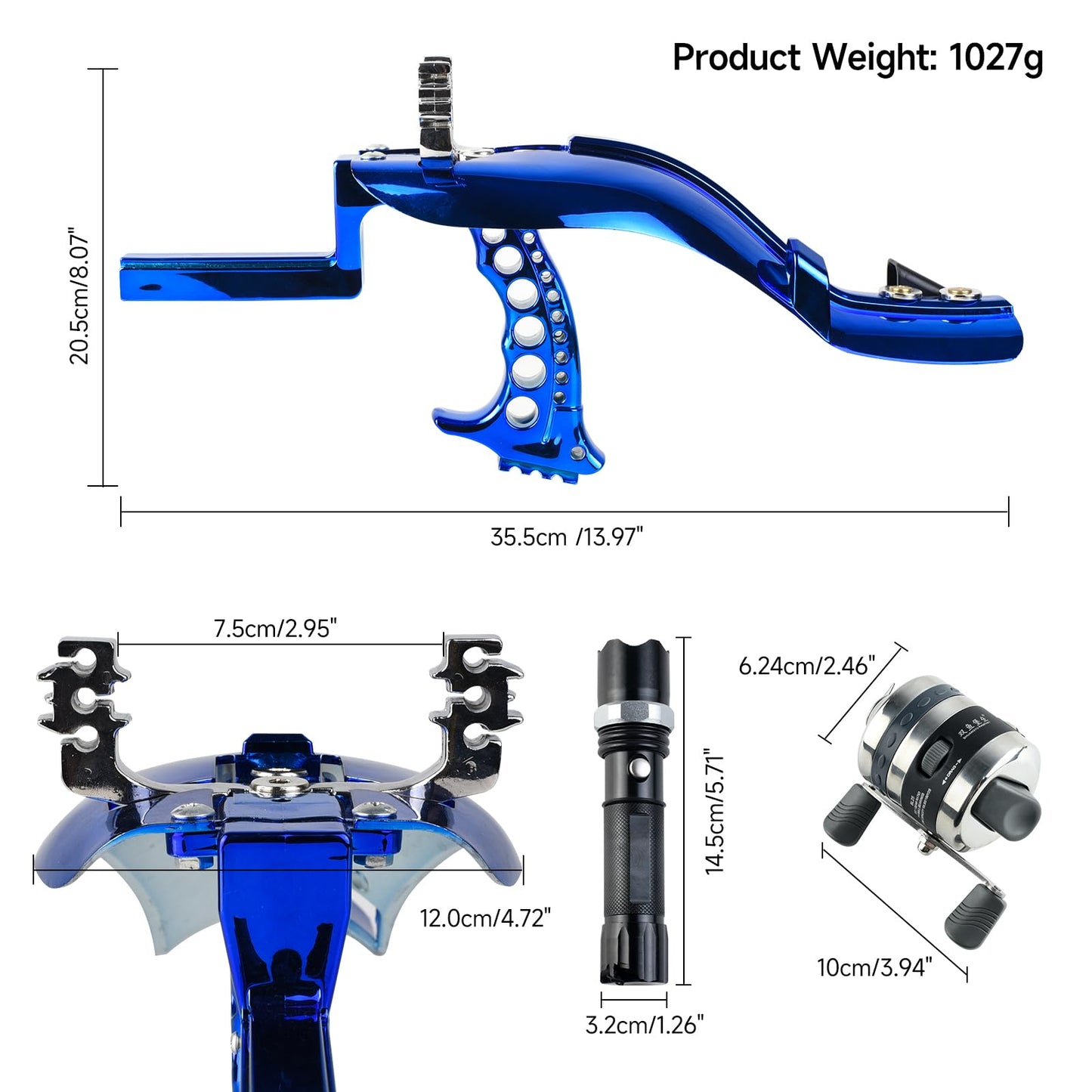 SQLWYLAT Slingshot, Professional Fishing Slingshot Kit with Reel Fish Dart Finger and 6 Fishing Darts, Dual Purpose Slingshot for Hunting with Flashlight and Strong Magnetic
