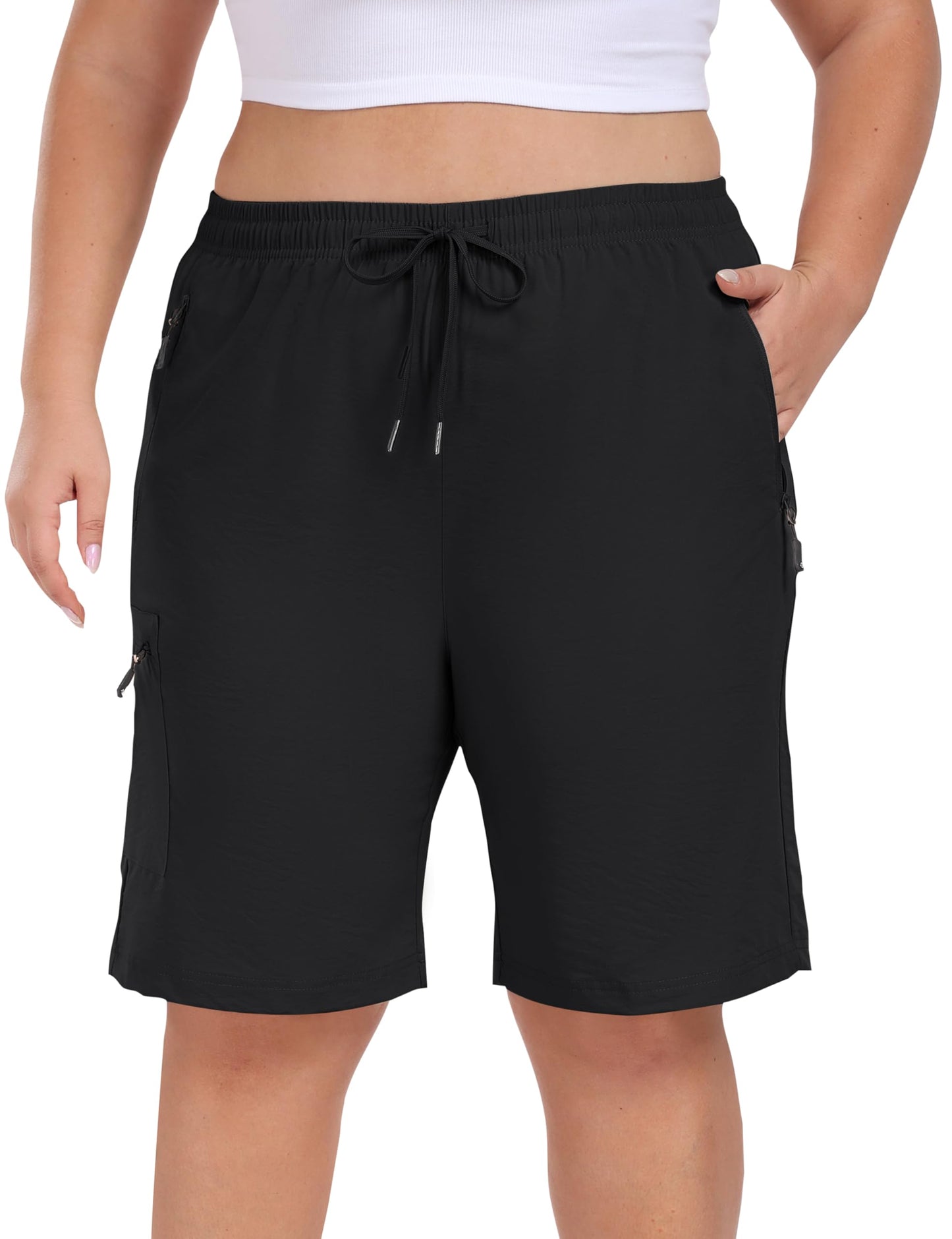 MoFiz Women's Plus Size Hiking Cargo Shorts Quick Dry Athletic Shorts for Camping Travel Golf Shorts Black 4XL