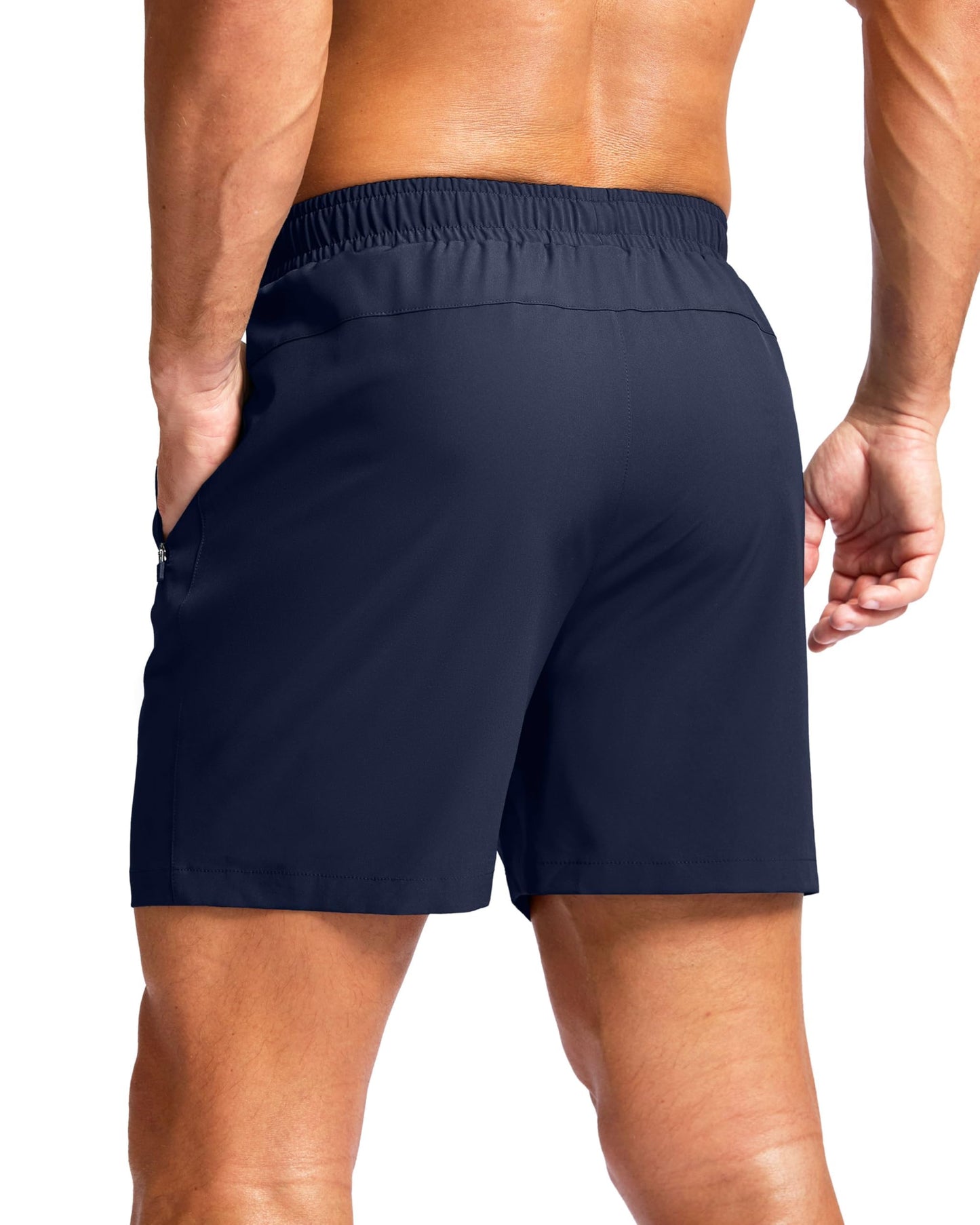 Men's Athletic Running Shorts with Zipper Pockets Quick Dry 7"/ 5"/ 9" Workout Gym Shorts for Basketball Hiking(Navy,5XS)