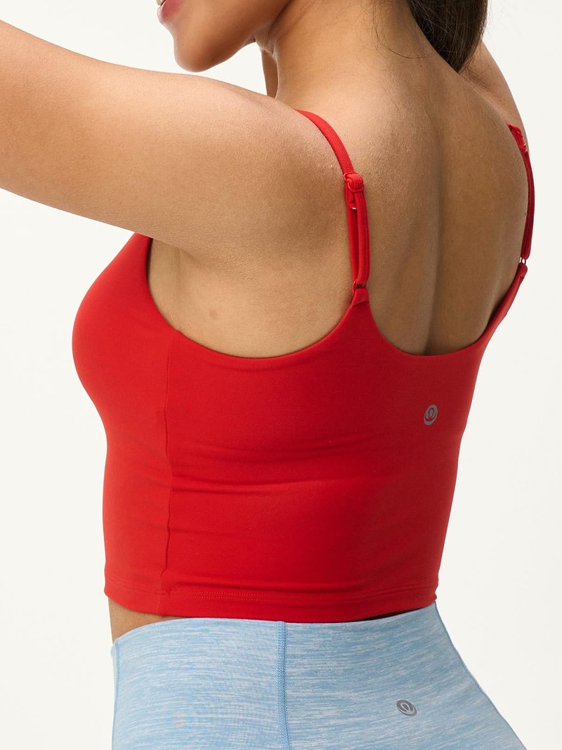 Omwilddo Womens Scoop Neck Longline Padded Sports Bra Adjustable Strappy Butter Workout Crop Tank Top,Light Compression Red S
