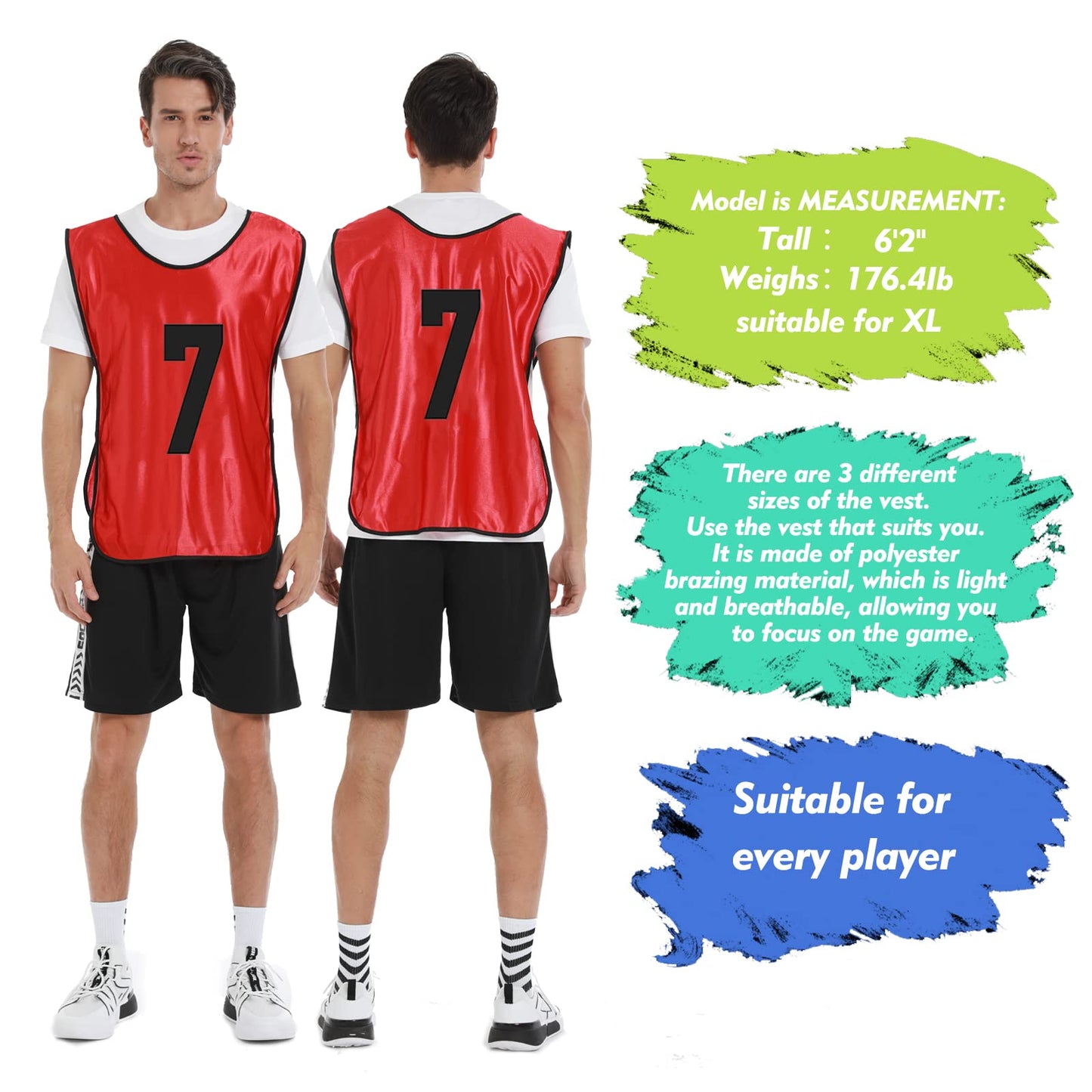 PULUOMASI 12 Pcs Team Sports Pinnies for Youth,Numbered Practice Jerseys