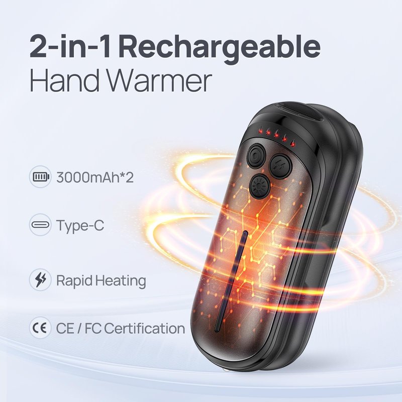 DeeKom Rechargeable Hand Warmers 2 Pack, 6000mAh Electric Hand Warmer Rechargeable, 2 in 1 Portable Hand Warmers with AI Smart Chips, Outdoor, Hunting, Camping for Family for Christmas