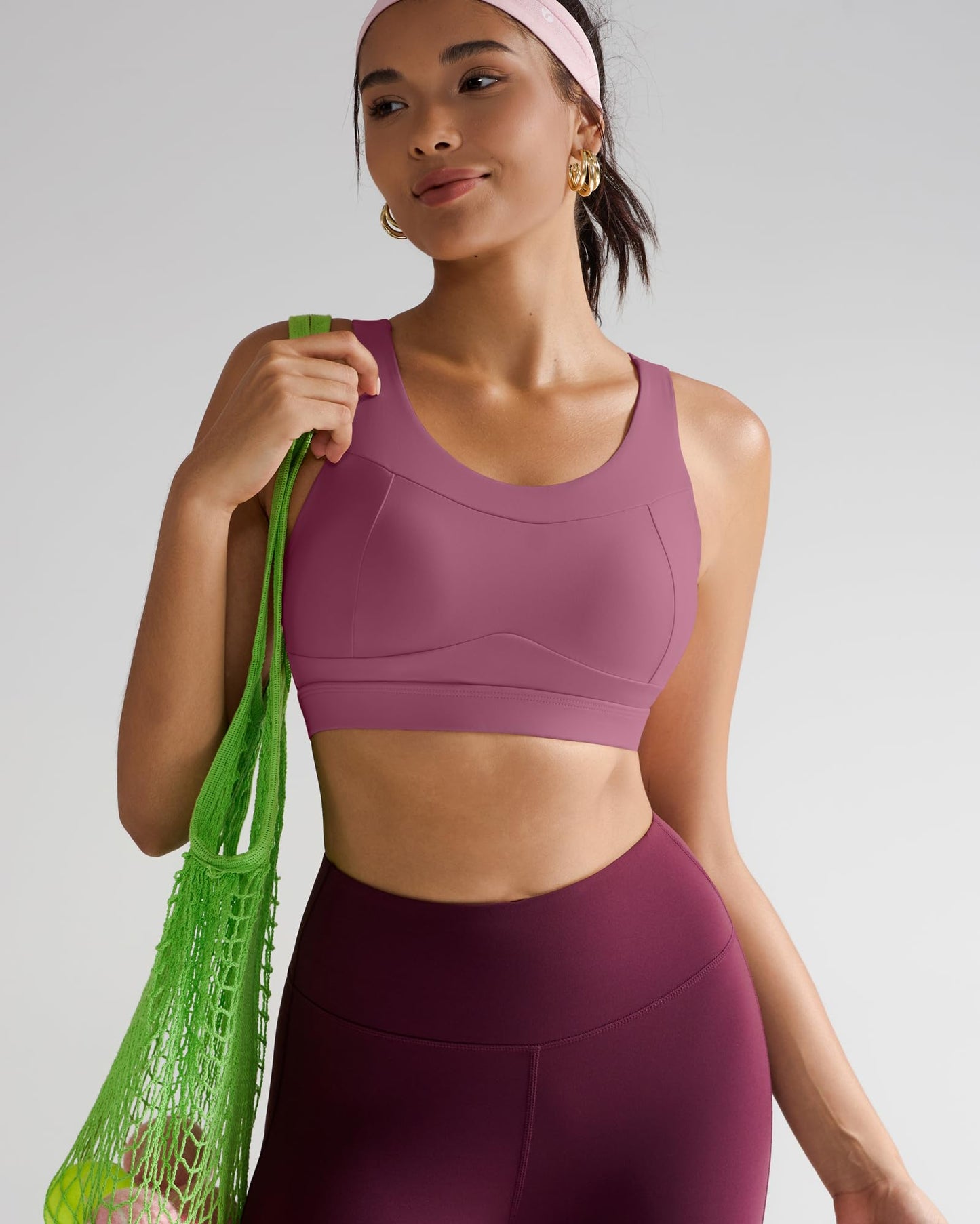 RUNNING GIRL High Impact Sports Bras for Women,Racerback Red Bra Workout Crop Tank Tops Longline Sports Bra Push up(WX2667 Pink,XXL)
