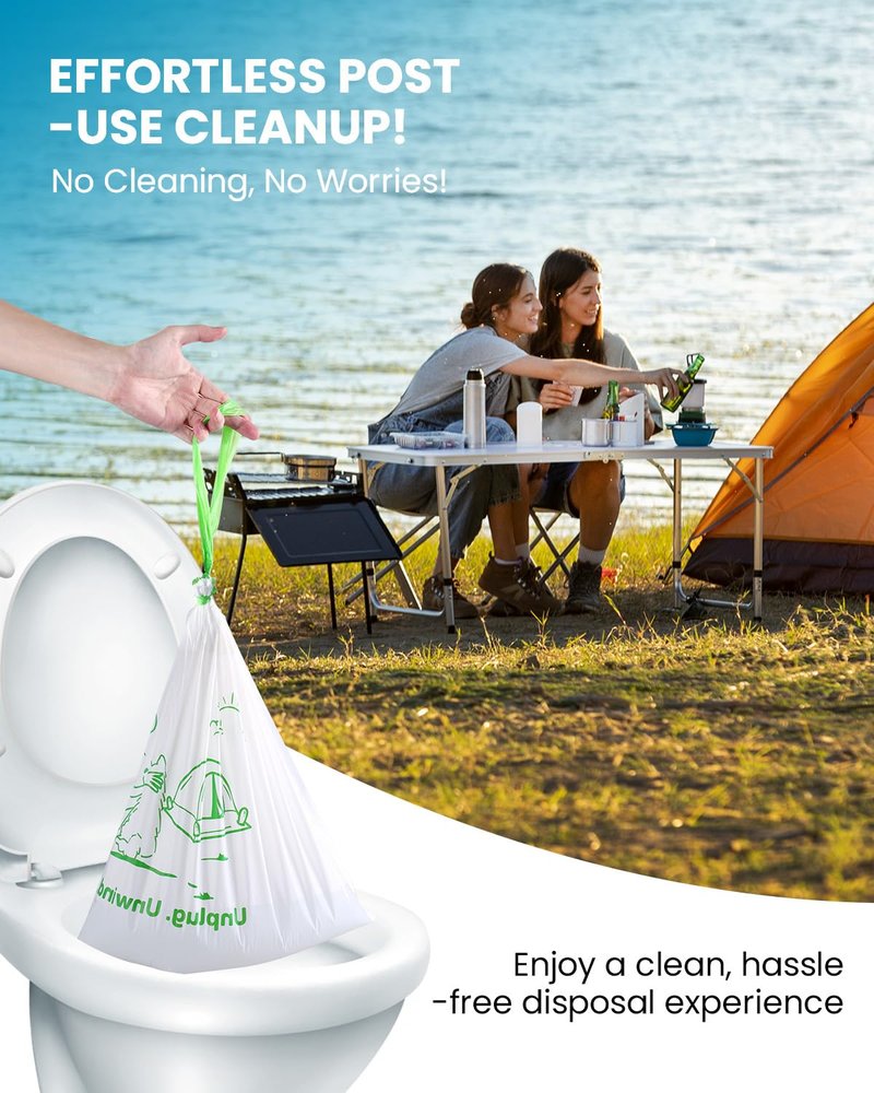 Toilet Liners with Lemon-Scented Absorbent Pads, 30-Pack, Universal Fit, Disposable Toilet Bags, Camping-Inspired Design, Ideal for Home, Boat or Camping WC, Dry Flush Ready, Emergency Use, Tear-Free