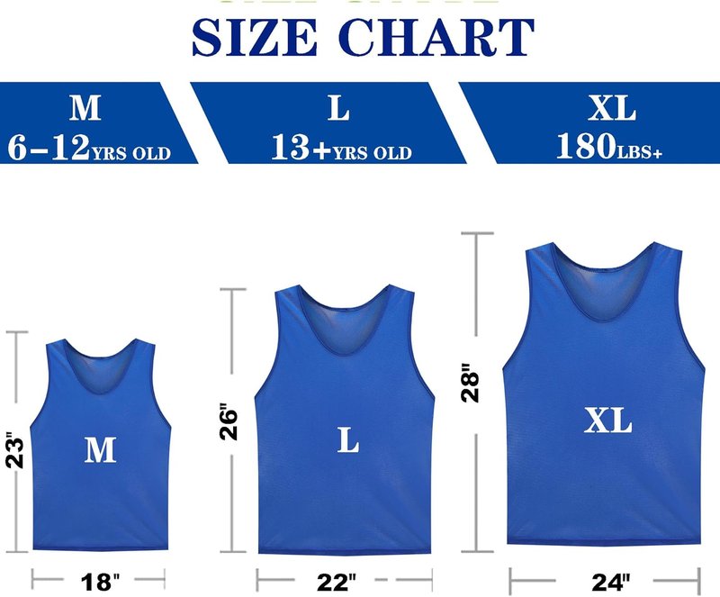 Scrimmage Vests - Team Practice Jerseys for Kids & Adults | 12 Pack for Soccer, Football, Basketball