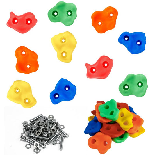 C CRYSTAL LEMON Rock Climbing Holds for Kids, Colorful Textured Rock Wall Climbing Rocks for Playground Indoor Outdoor Playset, Installation Hardware Included, 10 Count