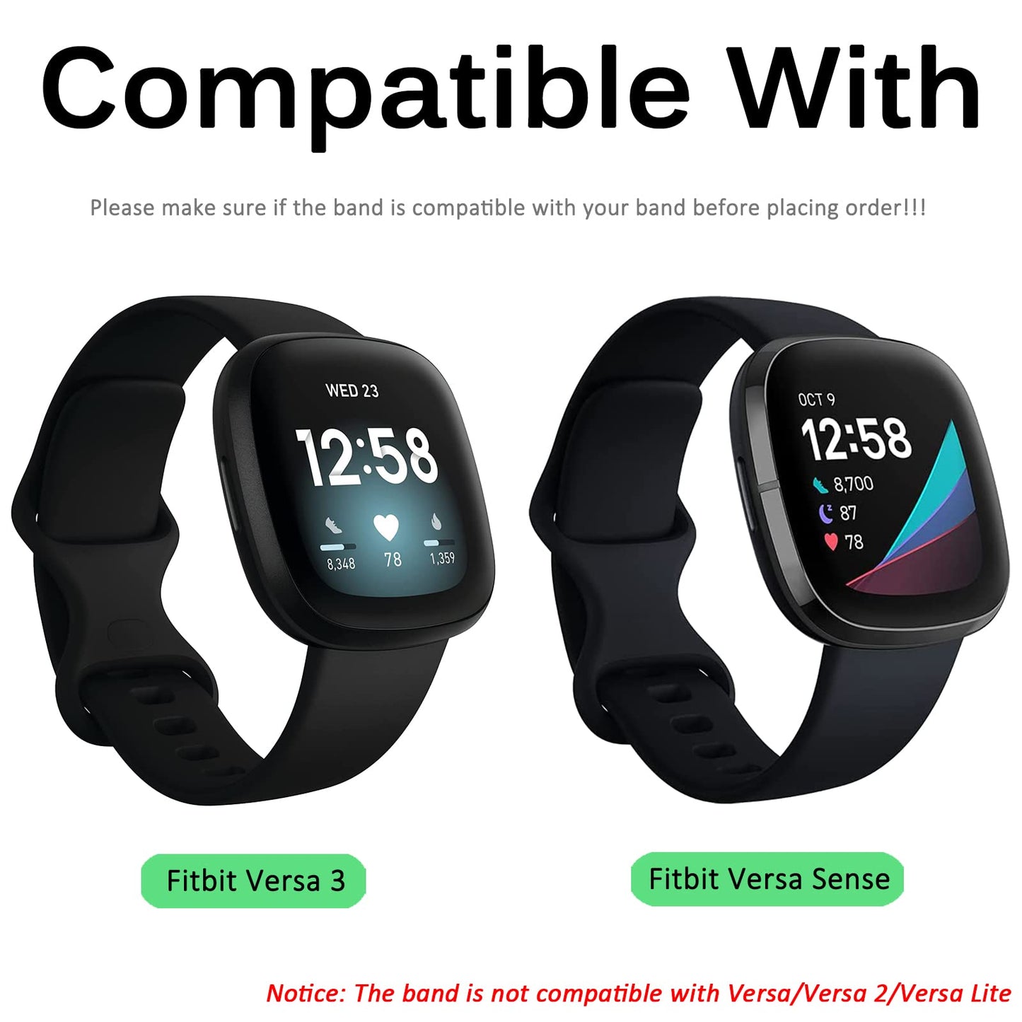 Miimall Compatible for Fitbit Versa Sense Strap, Versa 3 Resin Band Stylish with Stainless Steel Clasp Replacement Bands Straps for Fitbit Versa Sense Versa 3 Trackers(Black&White)