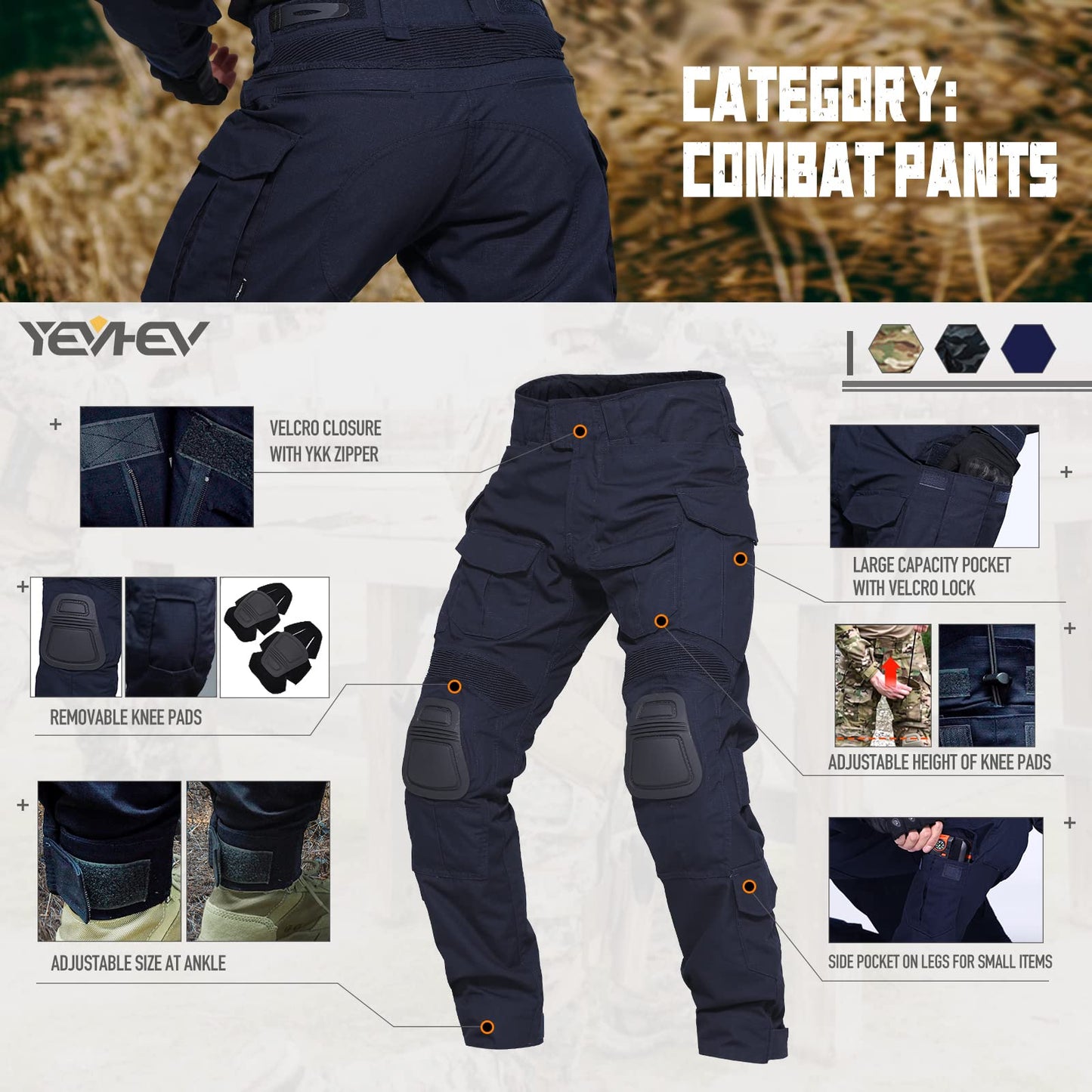 YEVHEV G3 Combat Suit Military Apparel Set Tactical Camouflage Clothing Hunting Uniform Paintball Gear with Knee Pads for Men