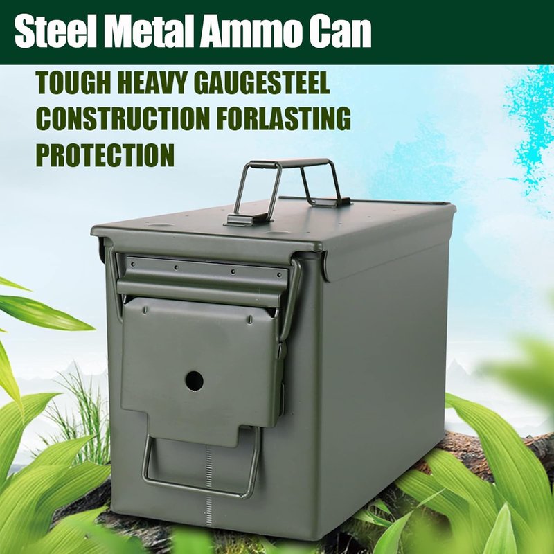 Steel Ammo Can Case Set - 30 Cal & 50 Cal Military Storage Box for Shotgun, Rifle & Nerf Gun Ammo | Durable Flip Top Design