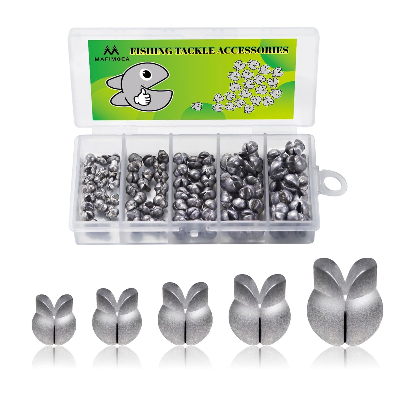 Fishing Split Shot Sinker Set, 100 Pieces Mixed Size Weights 1/7-1/50 oz, Removable Design with Storage Box, for Fresh and Saltwater (Mixed-0.02oz-0.07oz-100pcs)