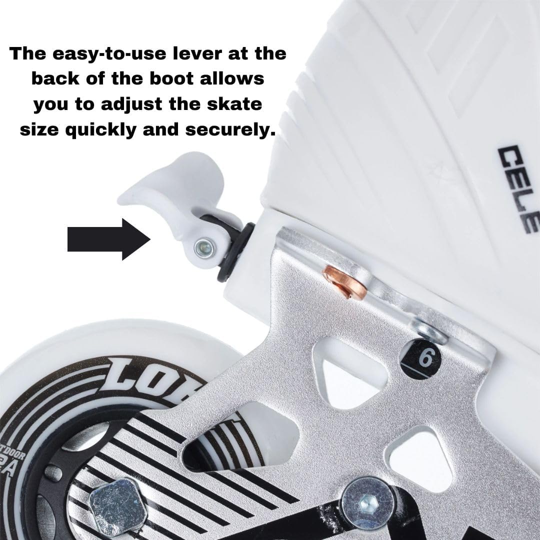 Alkali Cele Adjustable Senior Junior Youth Roller Inline Hockey Skates, New for 2023 (JR Skate 2-5 (Shoe Size 3.5-6.5))