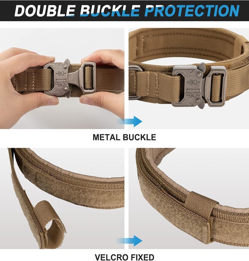 Reflective Tactical Dog Collar - Adjustable Military Nylon with Control Handle | Heavy Duty for Medium & Large Dogs, 1.5" Width, Brown