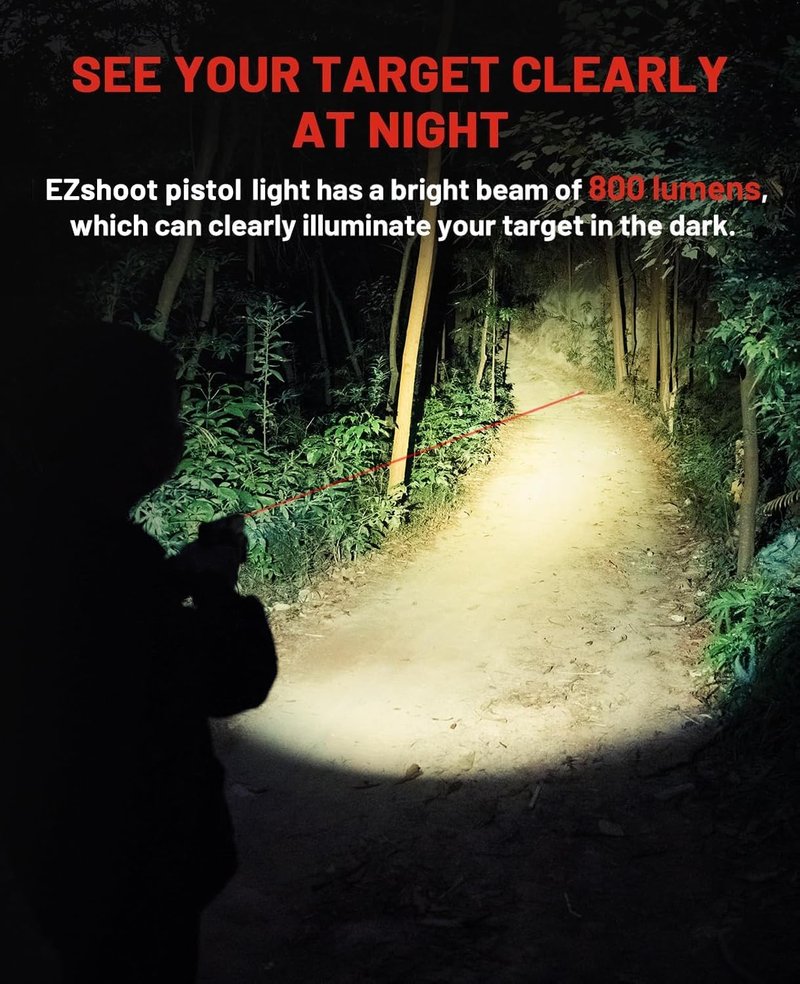 EZshoot Pistol Light Laser Combo - 800 Lumens Rechargeable Flashlight with Red Laser Beam | Desert Tan, Compatible with Glock & Picatinny Rail
