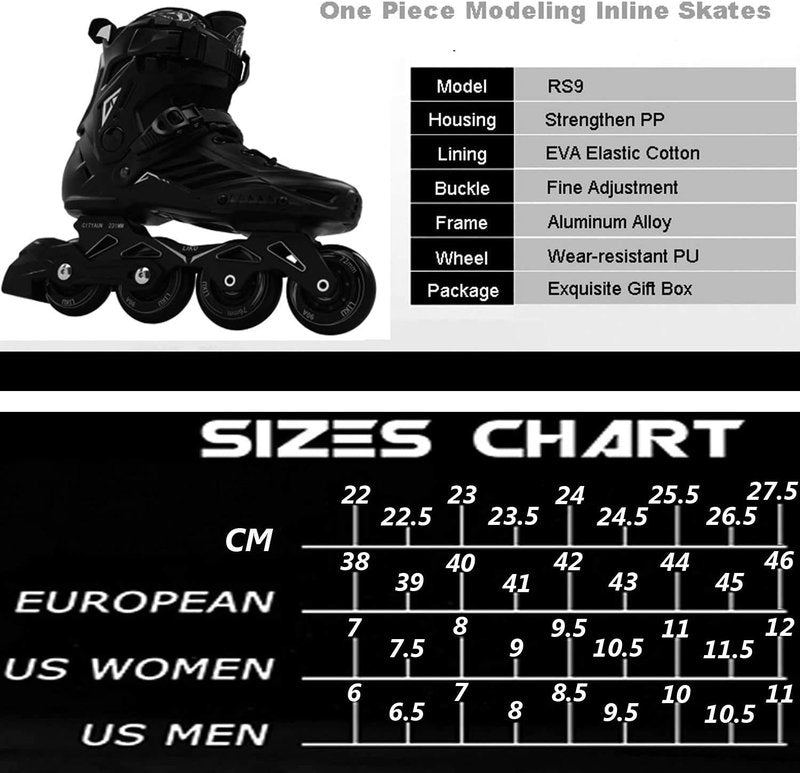 Inline Skates for Adults - LIKU Black Professional Unisex Design | Adjustable Size