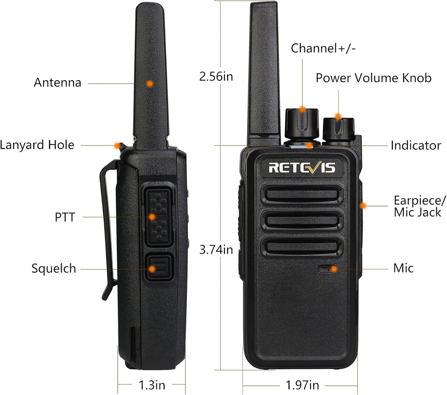 Retevis RT68 Walkie Talkies - Long Range 2-Way Radios for Adults | Rechargeable 1200mAh Battery, Portable (4 Pack)