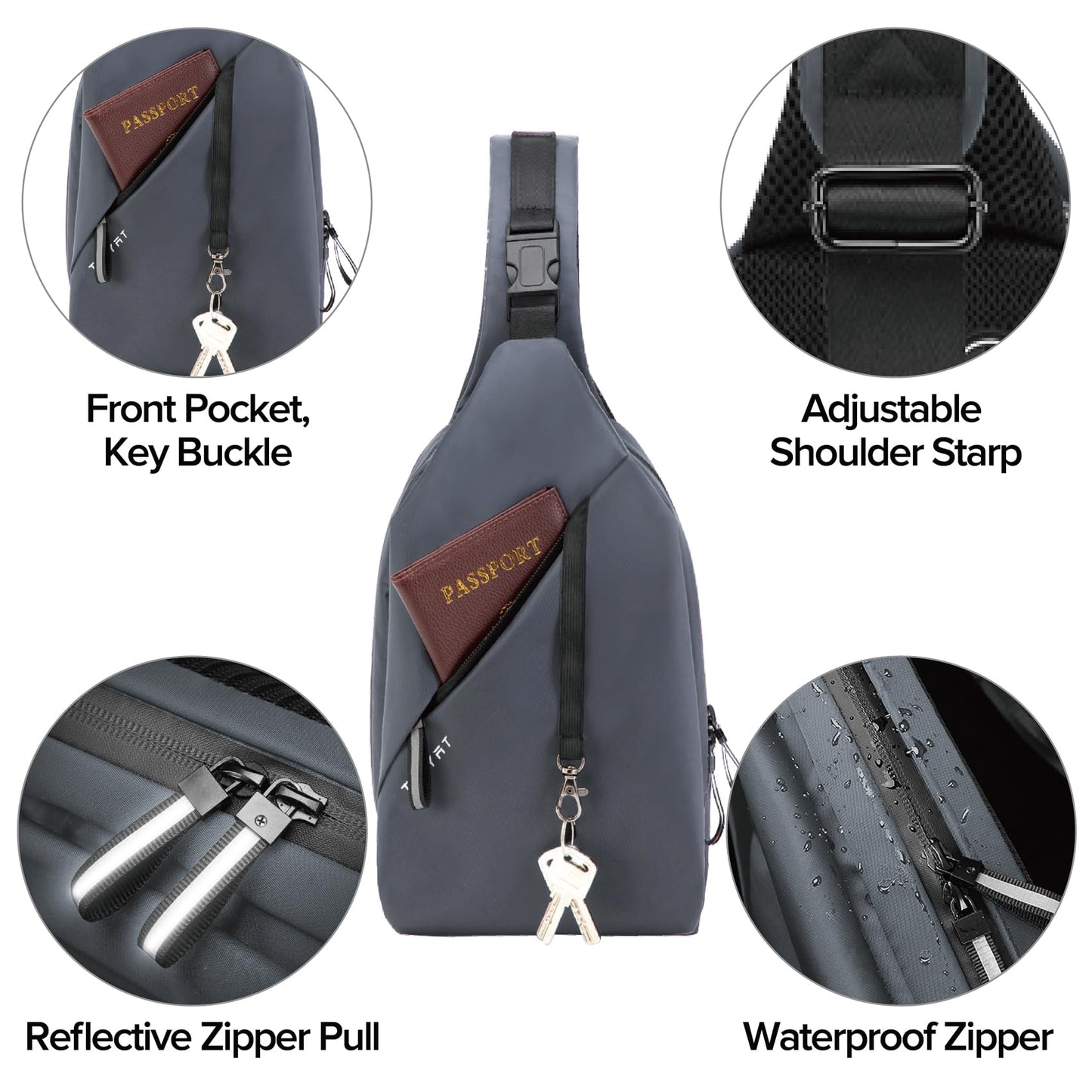Sling Bag for Men women Anti Theft One Strap Motorcycle Backpack Sling Tactical Chest Bag Daypack Crossbody Backpacks for Casual Travel Hiking Diving Outdoor Sports Grey