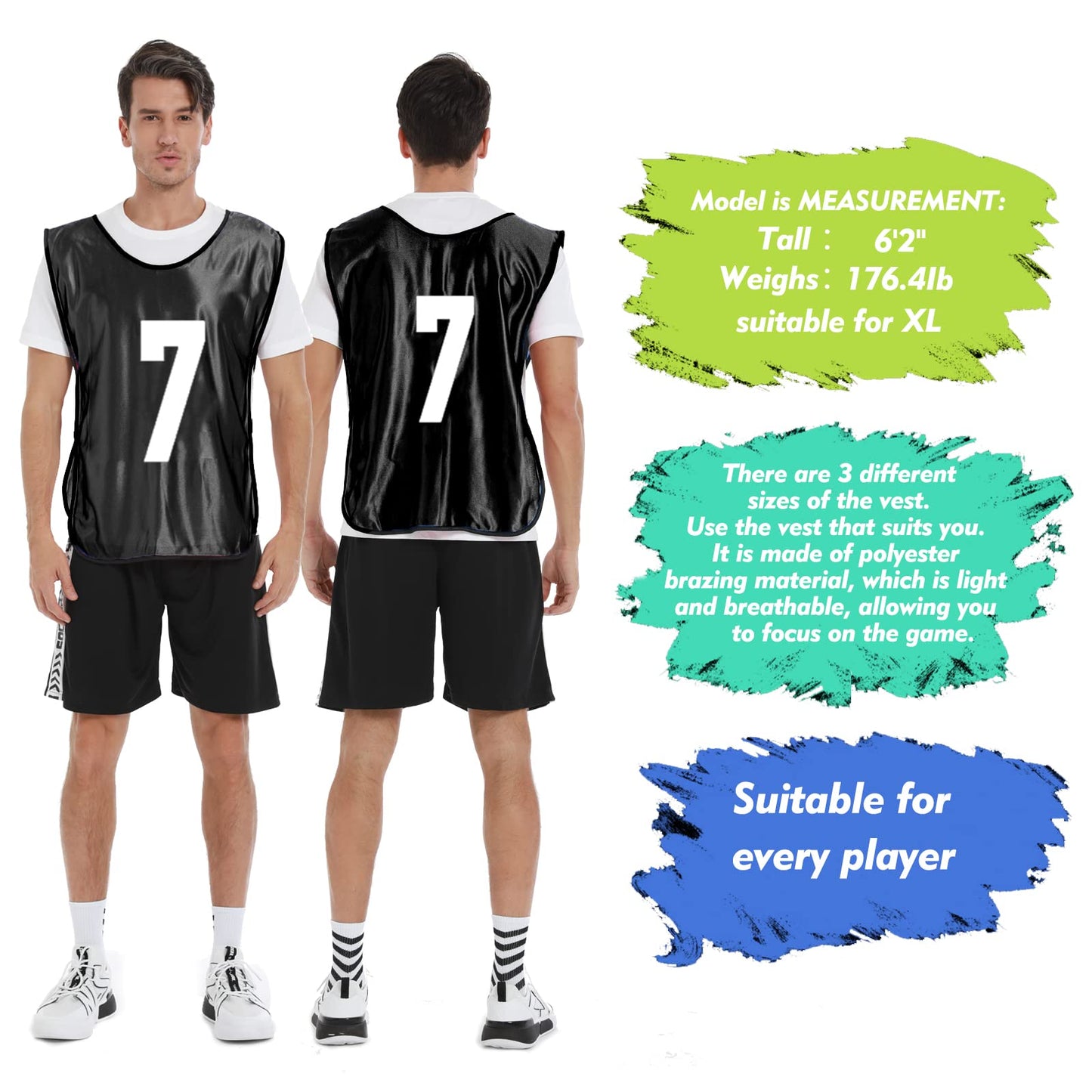 PULUOMASI 12 Pcs Team Sports Pinnies for Youth,Numbered Practice Jerseys