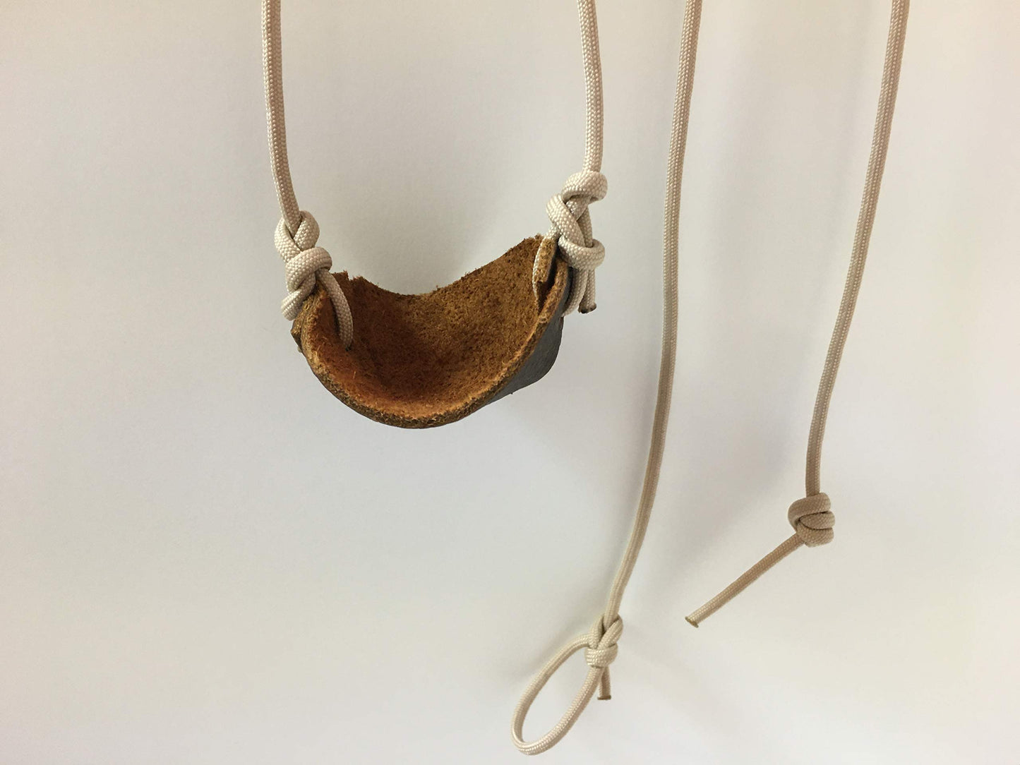 Desert Sand Paracord and Leather Cupped Pouch Shepherd Sling Handmade by David The Shepherd