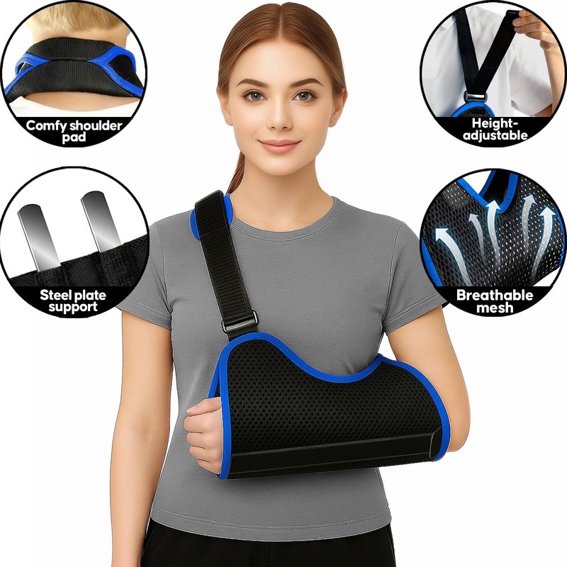 FELICITDR Arm Sling Shoulder Immobilizer - Medical Support for Broken/Fractured Arm Elbow Wrist (Men & Women) | Dual Steel Plate Stability, Adjustable Size