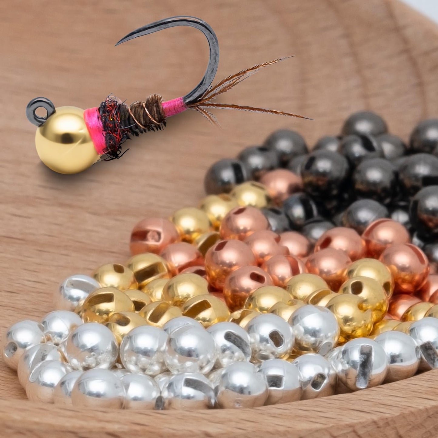 Gainfite 200pcs Fly Tying Tungsten Beads Slotted Nymph Head Ball (3.3mm, 4 Colors) for Fly Tying Materials, Fishing Accessories, Nymph Fishing