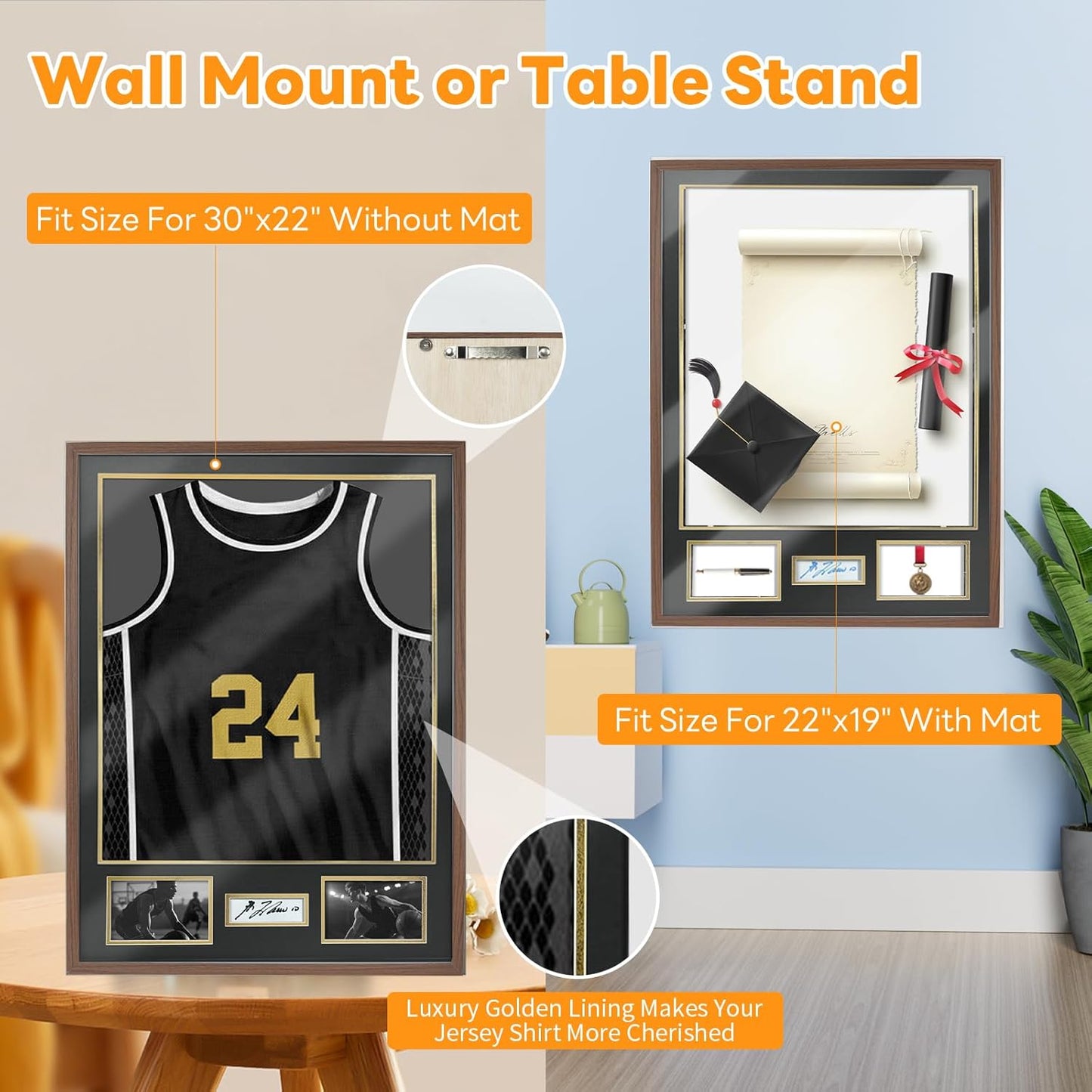 Jersey Frame Display Case - Large Shadow Box with 98% UV Protection Acrylic | Rustic Brown for Baseball, Basketball, Hockey Uniforms