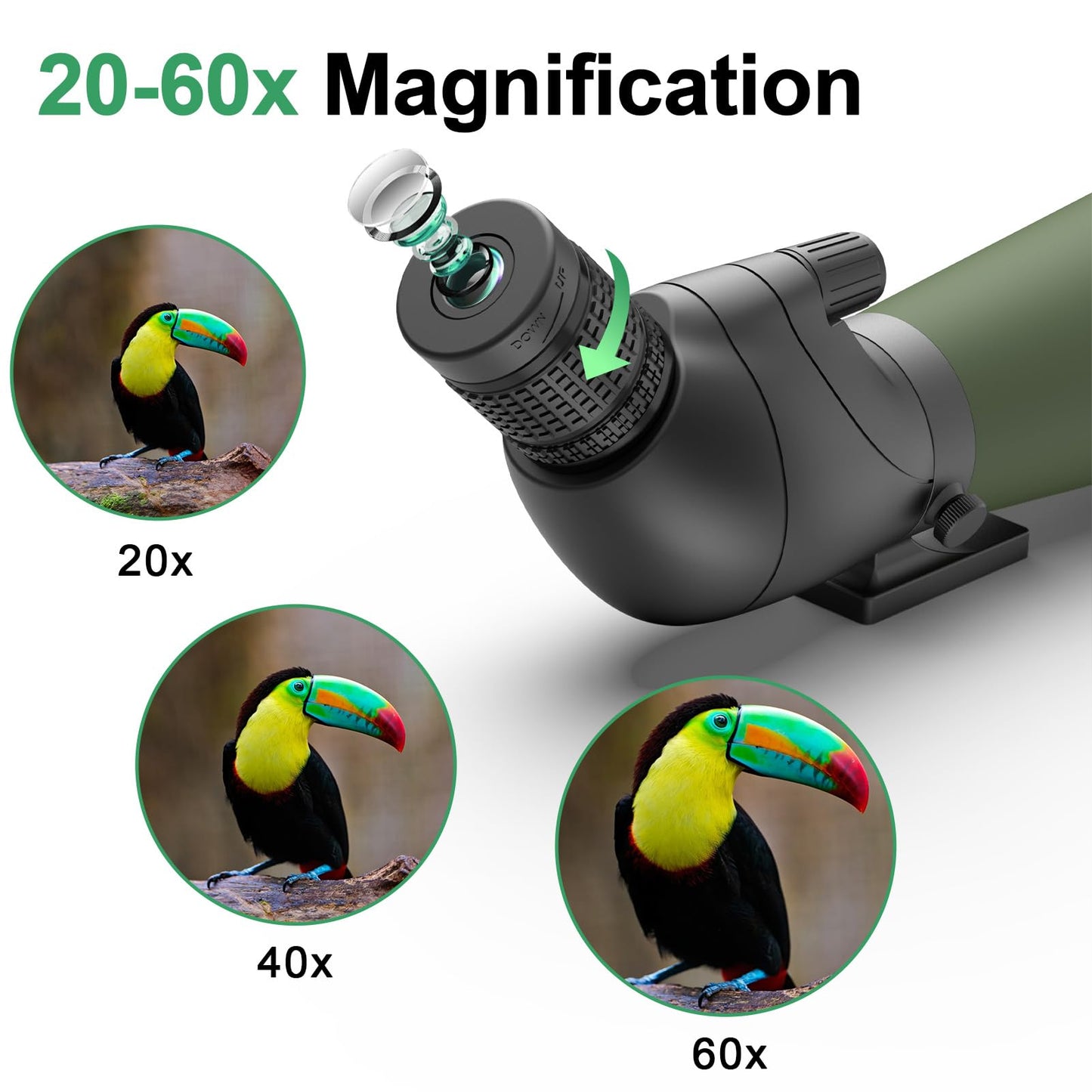 Gosky Updated 20-60x80 Spotting Scopes with Tripod, Carrying Bag and Quick Phone Holder - BAK4 High Definition Waterproof Spotter Scope for Bird Watching Wildlife Scenery1,Green