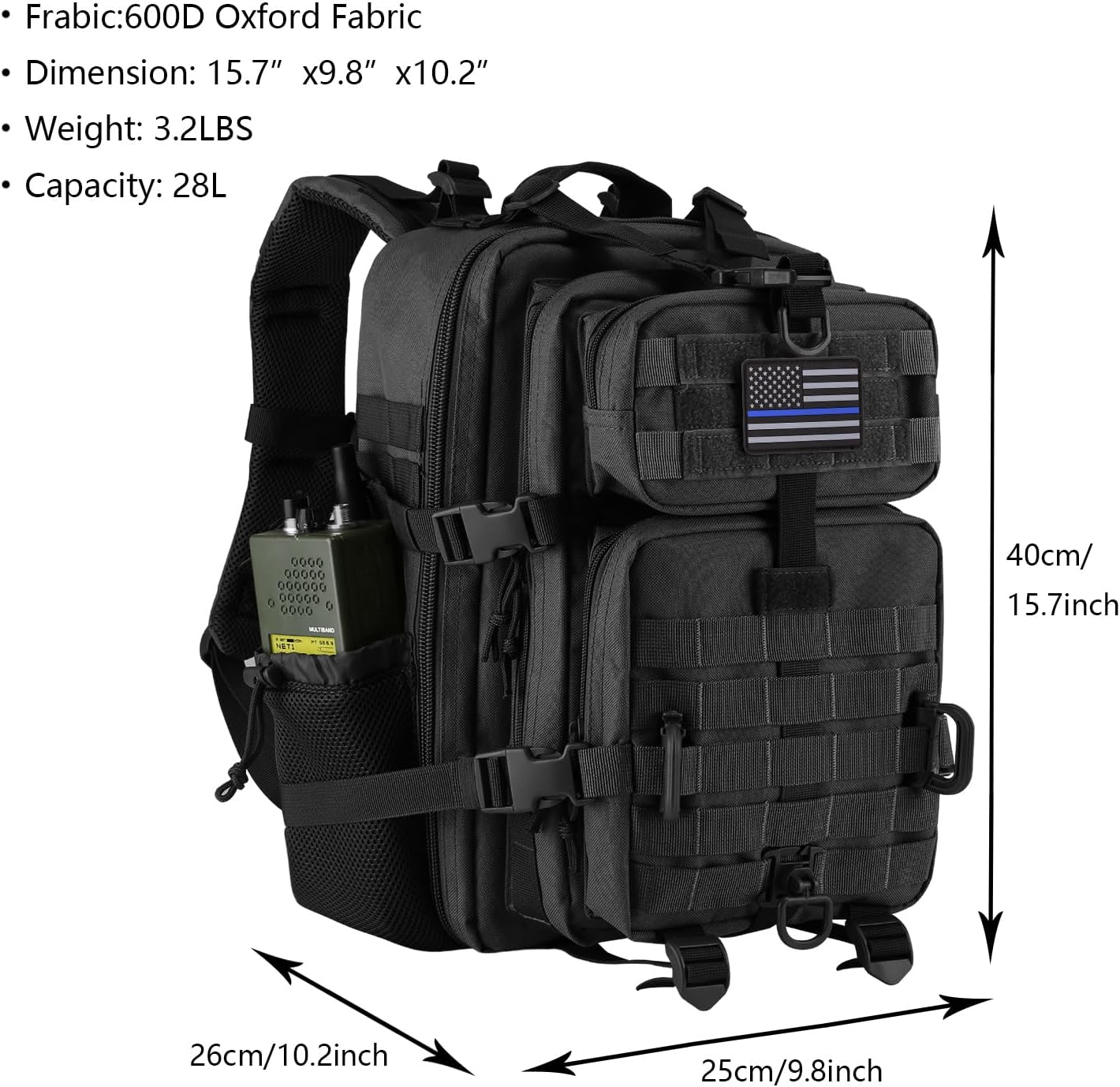 Hannibal Tactical 30L MOLLE Assault Pack - Military Backpack for Camping & Hiking | Black