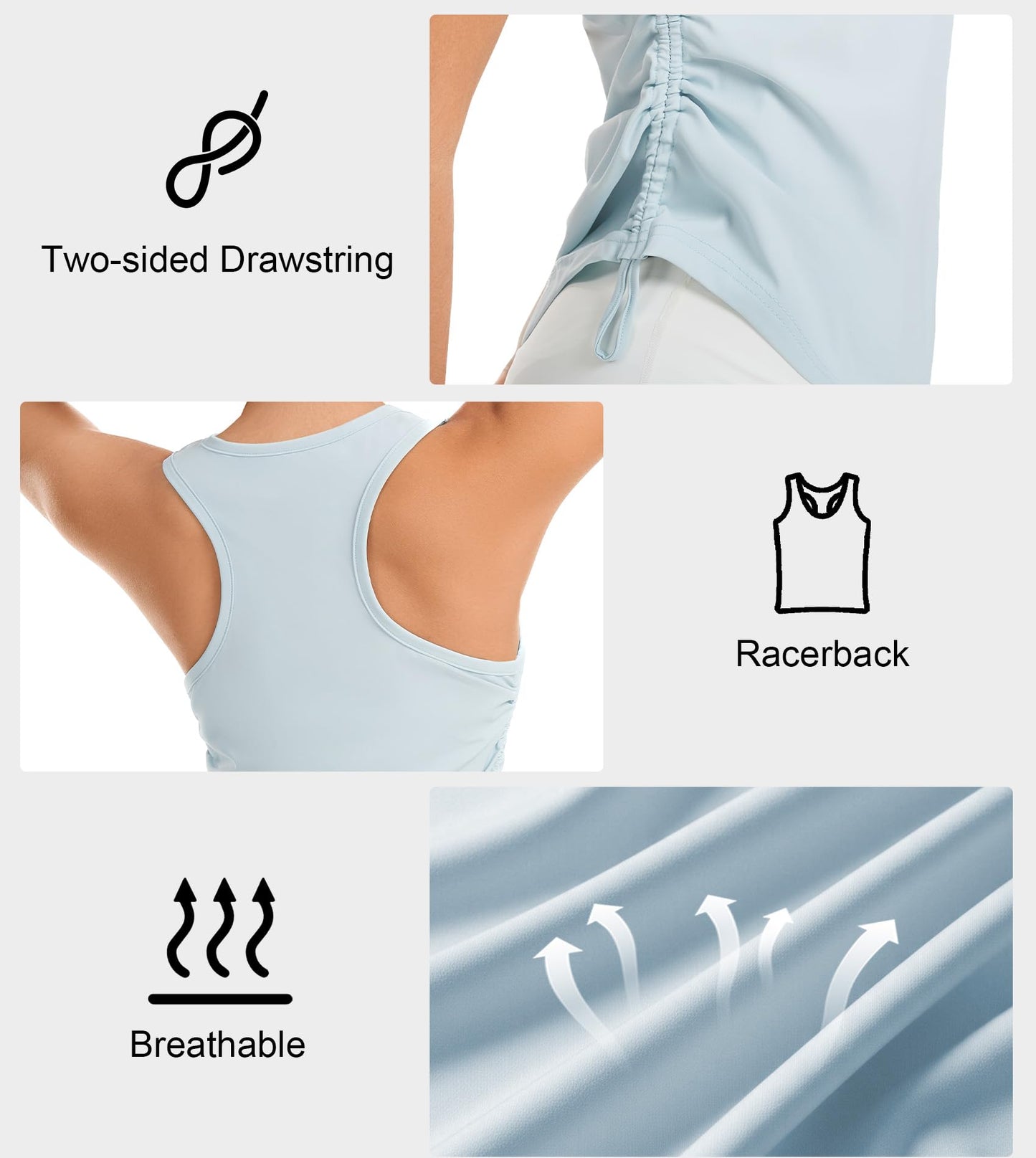 Liuetssroy Side Ruched Workout Tank Tops for Women Racerback Sleeveless Crew Neck Tank Yoga Gym Athletic Loose Fit Tops Black