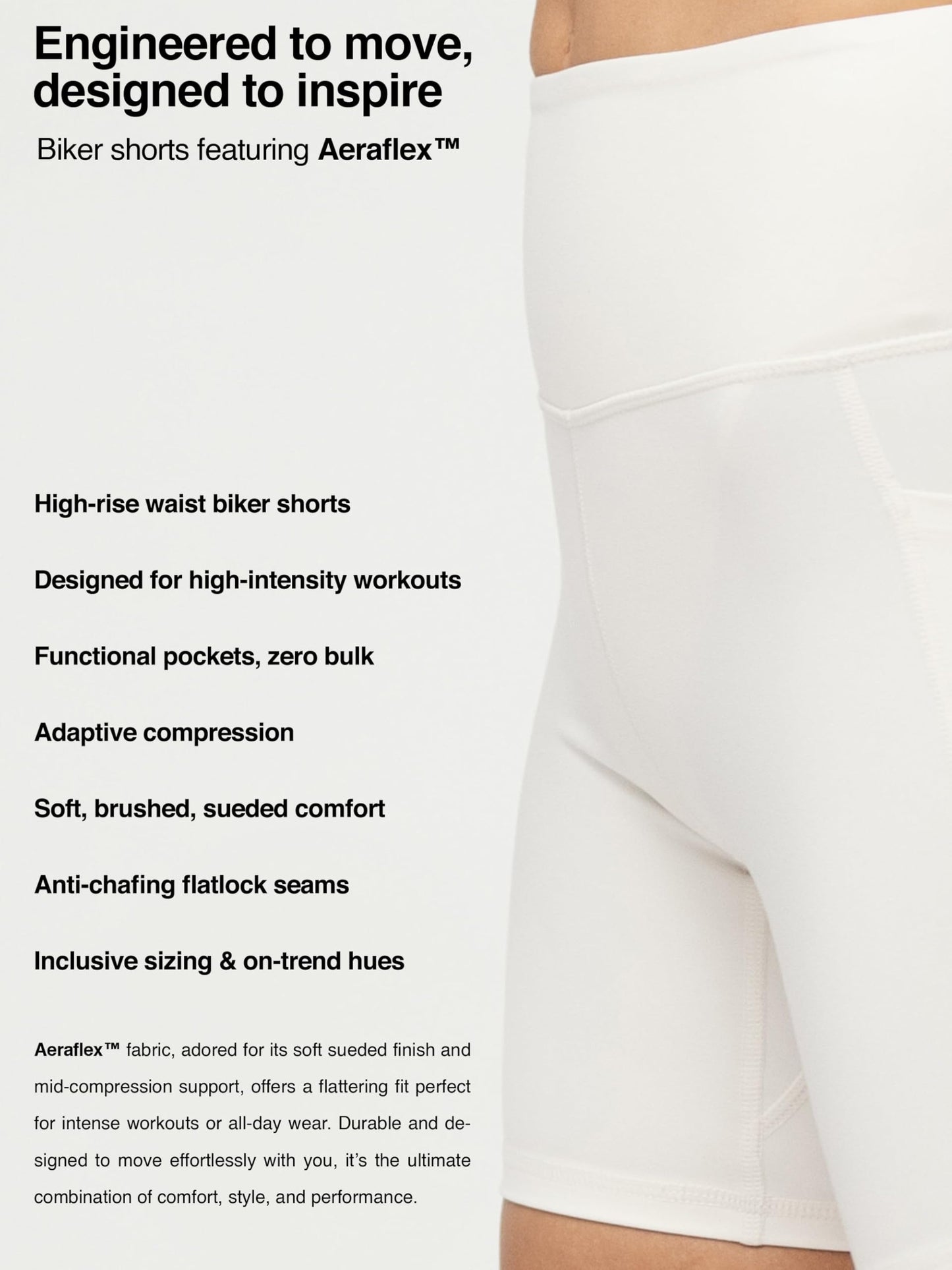 Conceited Biker Shorts Women Tummy Control - Pockets - Spandex - Workout - Yoga - Gym - Off White - Large