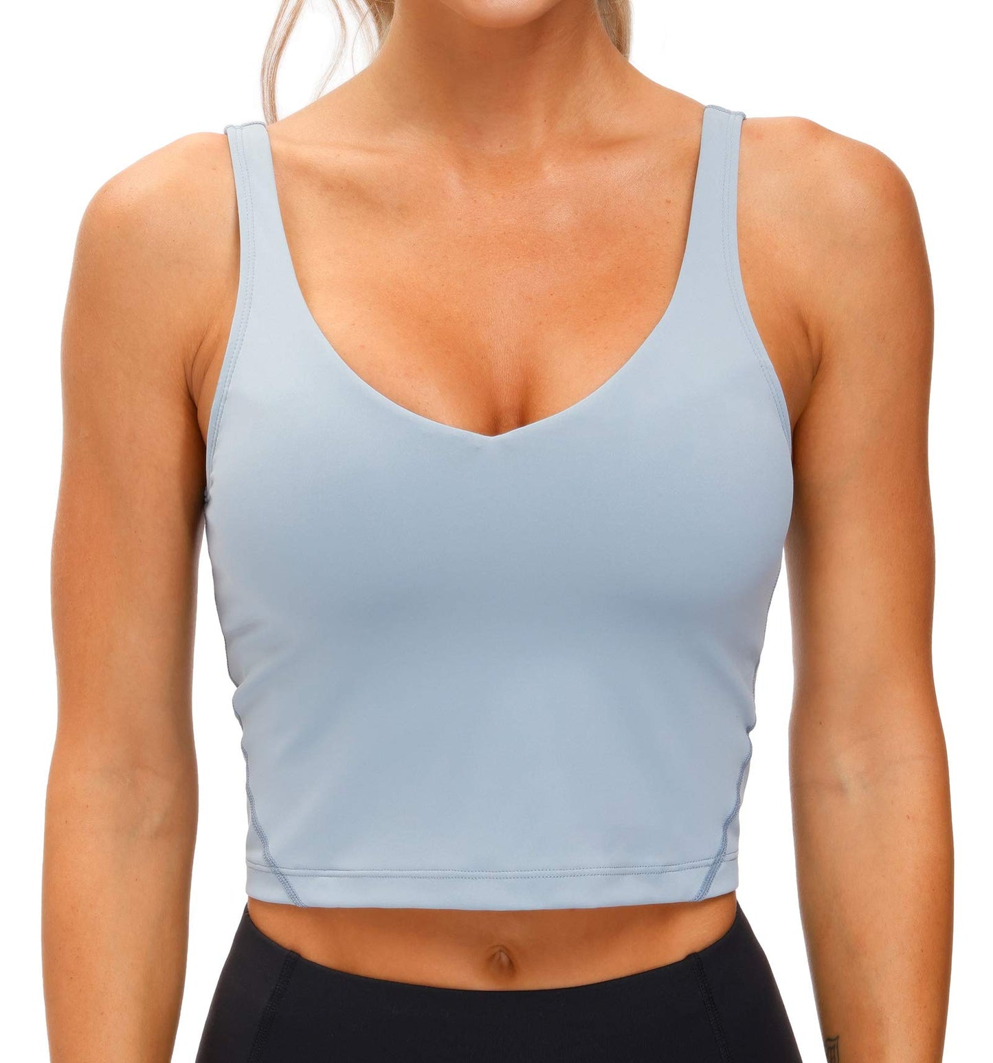 Women’s Longline Sports Bra Wirefree Padded Medium Support Yoga Bras Gym Running Workout Tank Tops (Denim Blue, Small)