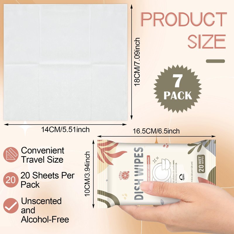Threlaco 3/7 Pack Camping Dish Wipes Travel Dish Soap Cruise Cleaning Essentials 60/140 Count Mini Cleaning Soap Travel Size Portable Camping Personal Care Products(7 Pack)