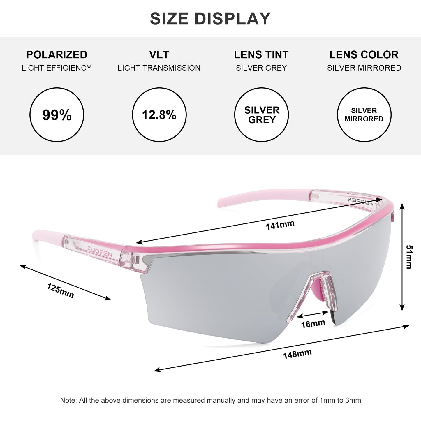 FUOFEN Polycarbonate Polarized Lens Shield Sports Sunglasses for Men Women For Golf, Pickleball, Running,Tennis,cycling, Pink
