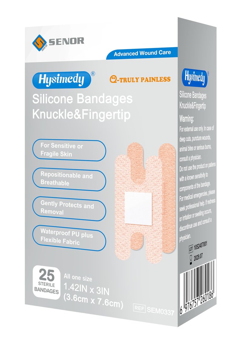 Hysimedy Silicone Fingertip Bandages for Sensitive Skin - 25 Counts 1.42" x 3" - Knuckle Finger Bandages Non Allergenic Painless Removal Flexible Fabric Waterproof with Non-Stick Pad